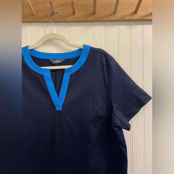 Lands’ End Textured Cotton Spandex Colorblock Short Sleeve V Neck Dress Size 16 - Picture 2 of 9